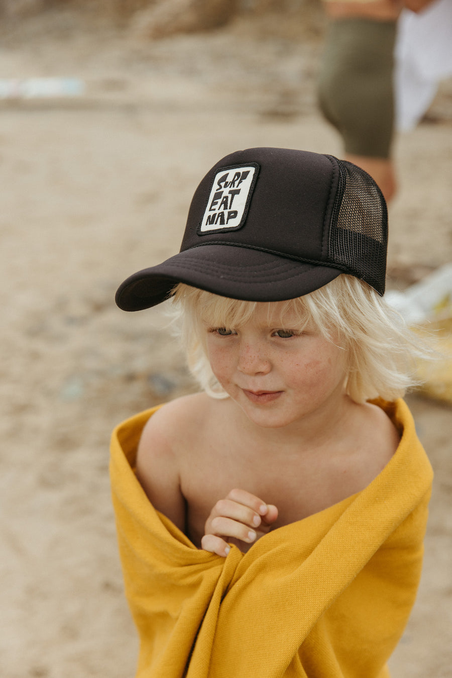 Black Embroidered Surf Eat Nap Snapback Hat