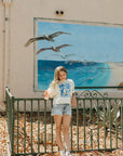 Cropped Boxy Surfer Girl Tee / Blue & Yellow
