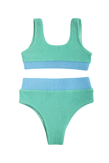 Crinkle Color Block Two Piece Swimsuit / Sea Foam