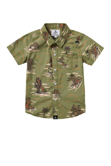 Surfing Cowboy Button Up Shirt / Youth / Cactus