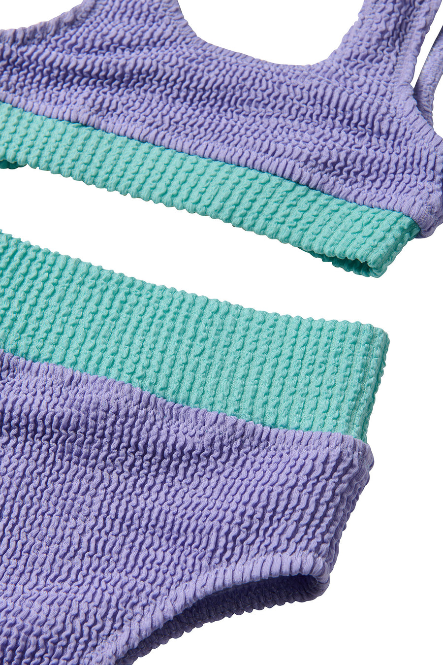 Crinkle Color Block Two Piece Swimsuit / Lavender Haze