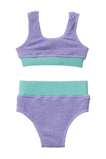 Crinkle Color Block Two Piece Swimsuit / Lavender Haze