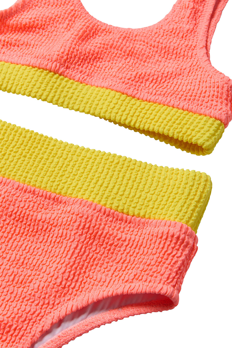 Crinkle Color Block Two Piece Swimsuit / Melon