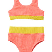 Crinkle Color Block Two Piece Swimsuit / Melon