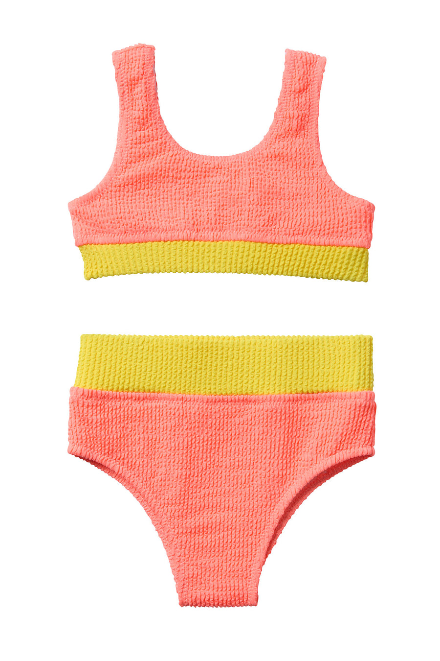 Crinkle Color Block Two Piece Swimsuit / Melon