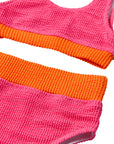 Crinkle Color Block Two Piece Swimsuit / Neon