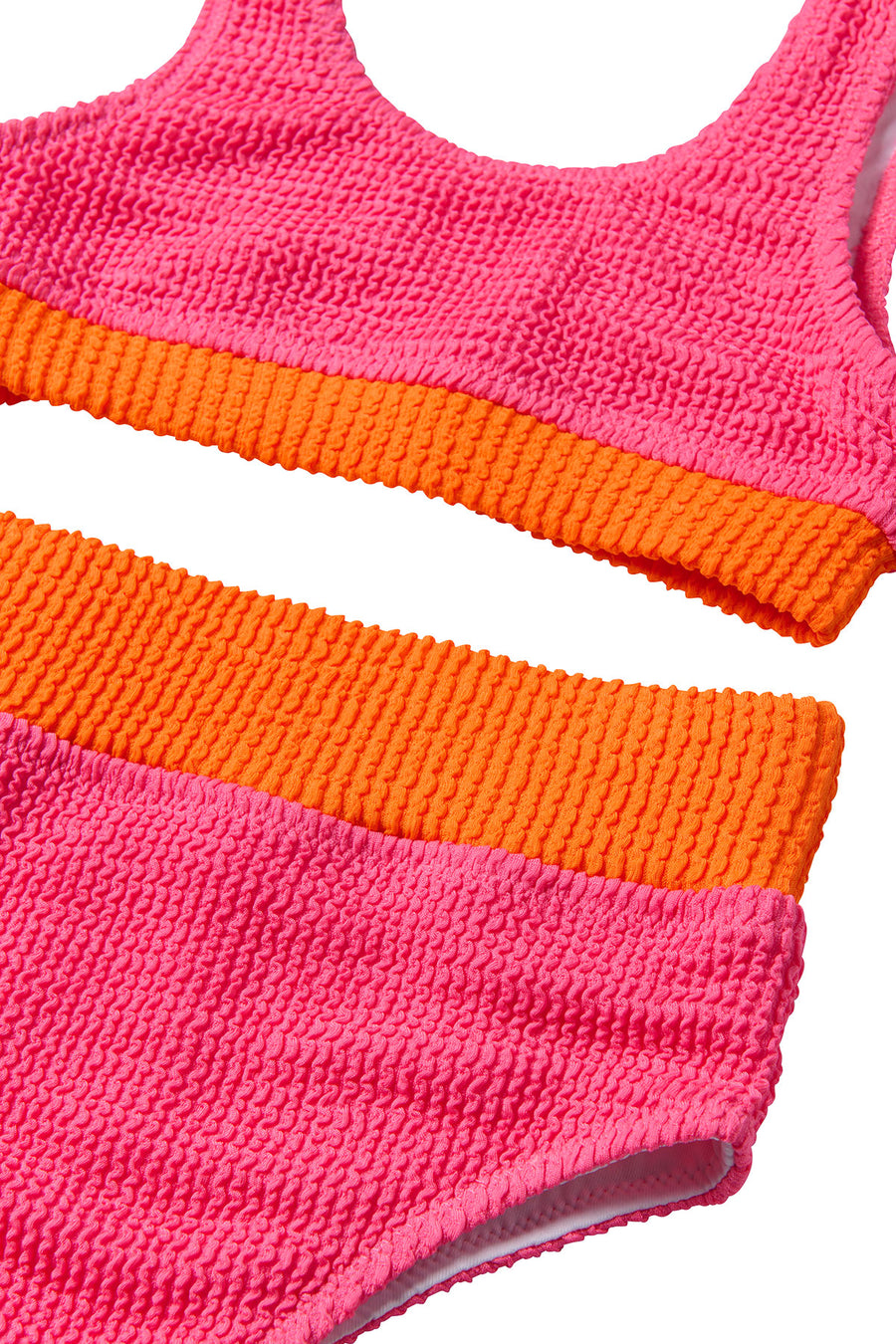 Crinkle Color Block Two Piece Swimsuit / Neon