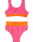 Crinkle Color Block Two Piece Swimsuit / Neon