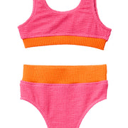 Crinkle Color Block Two Piece Swimsuit / Neon