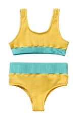 Crinkle Color Block Two Piece Swimsuit / Citrus