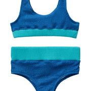 Crinkle Color Block Two Piece Swimsuit / Indigo