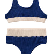Crinkle Color Block Two Piece Swimsuit / Navy