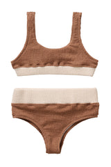Crinkle Color Block Two Piece Swimsuit / Sand