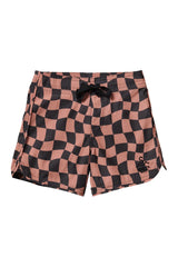 Seaesta Surf Boys Boardshorts – Scallop Retro Flare in Wavy Checks Cocoa