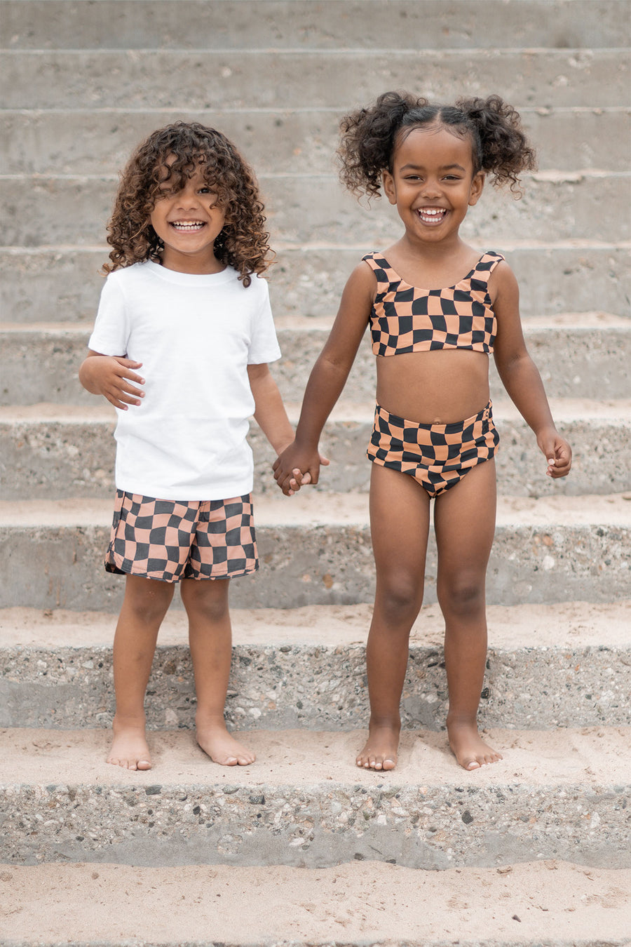 Wavy Checks Two Piece Swimsuit / Cocoa