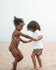 Wavy Checks Two Piece Swimsuit / Cocoa