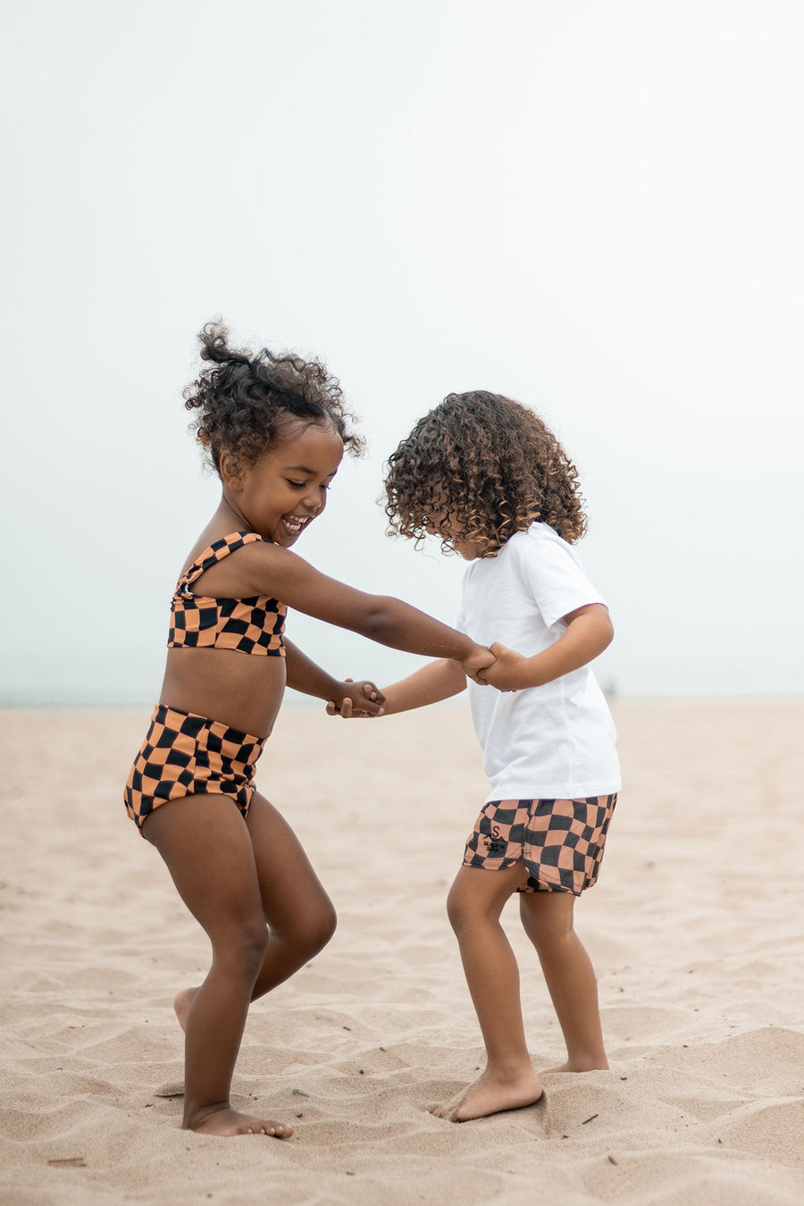 Wavy Checks Two Piece Swimsuit / Cocoa