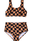 Wavy Checks Two Piece Swimsuit / Cocoa