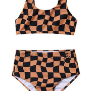 Wavy Checks Two Piece Swimsuit / Cocoa