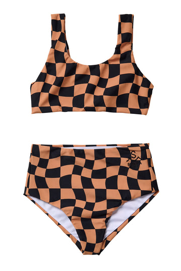 Wavy Checks Two Piece Swimsuit / Cocoa