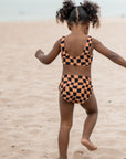 Wavy Checks Two Piece Swimsuit / Cocoa