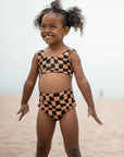 Wavy Checks Two Piece Swimsuit / Cocoa