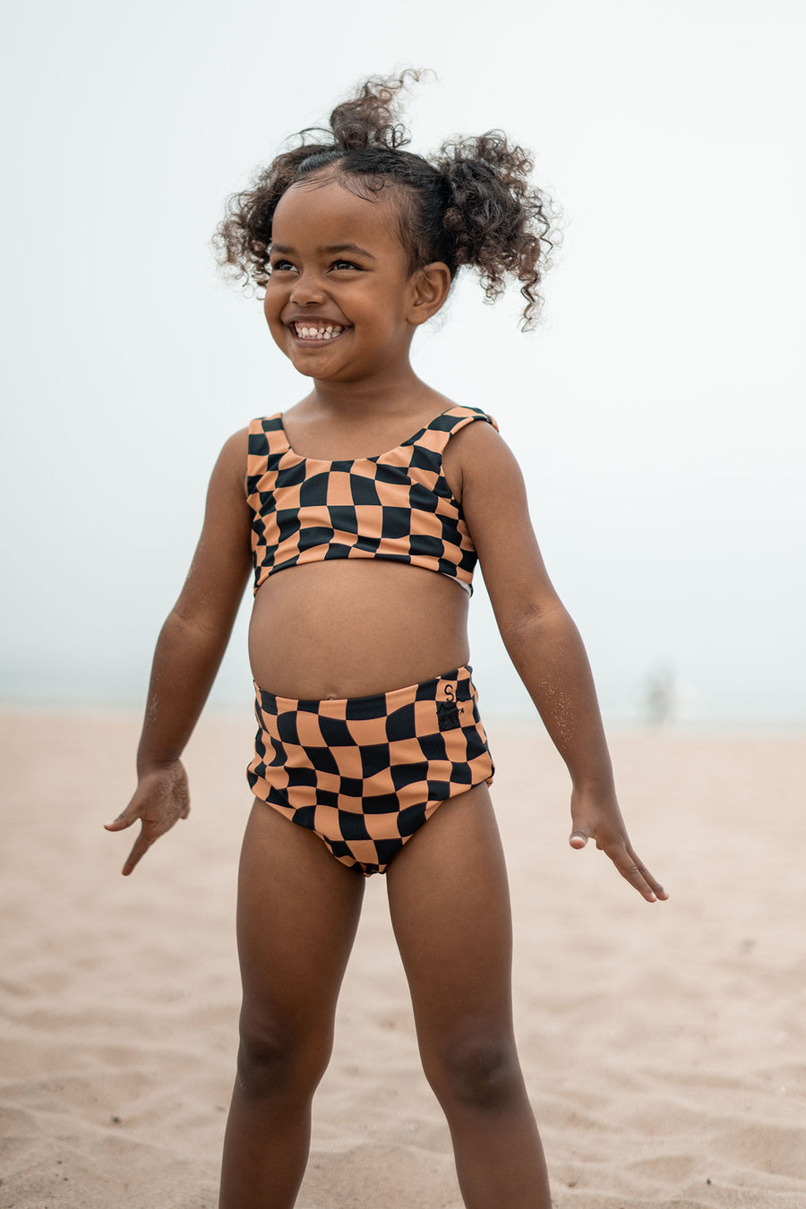 Wavy Checks Two Piece Swimsuit / Cocoa