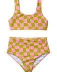 Wavy Checks Two Piece Swimsuit / Kiwi