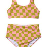 Wavy Checks Two Piece Swimsuit / Kiwi