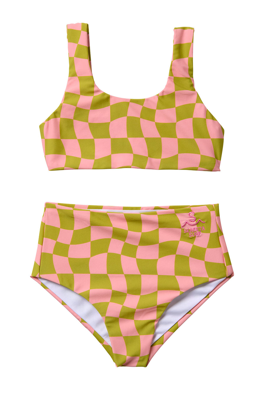 Wavy Checks Two Piece Swimsuit / Kiwi