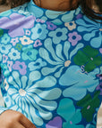 Fleurs / Long Sleeve Surf Suit Swimsuit / Aqua