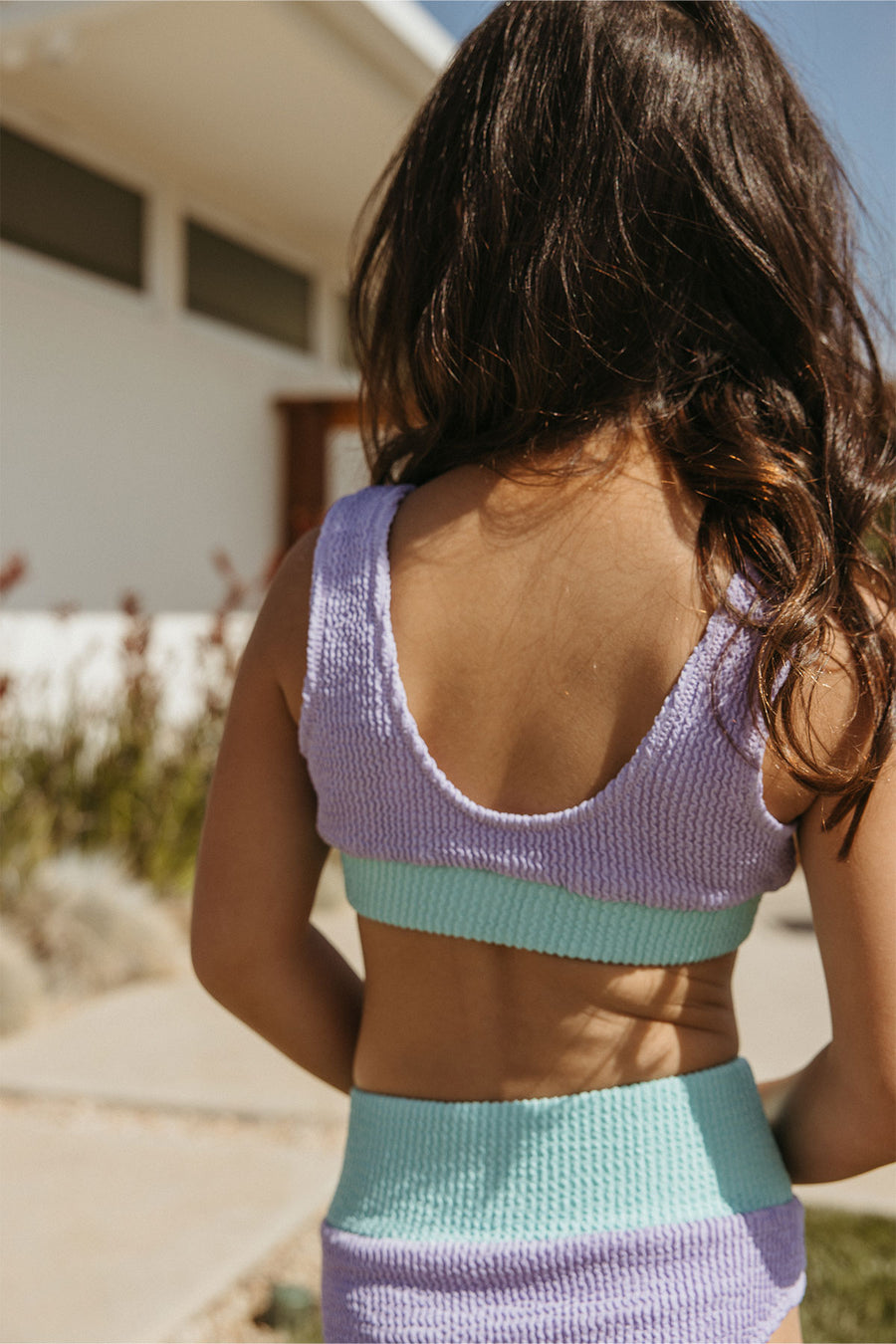 Crinkle Color Block Two Piece Swimsuit / Lavender Haze