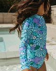 Fleurs / Long Sleeve Surf Suit Swimsuit / Aqua