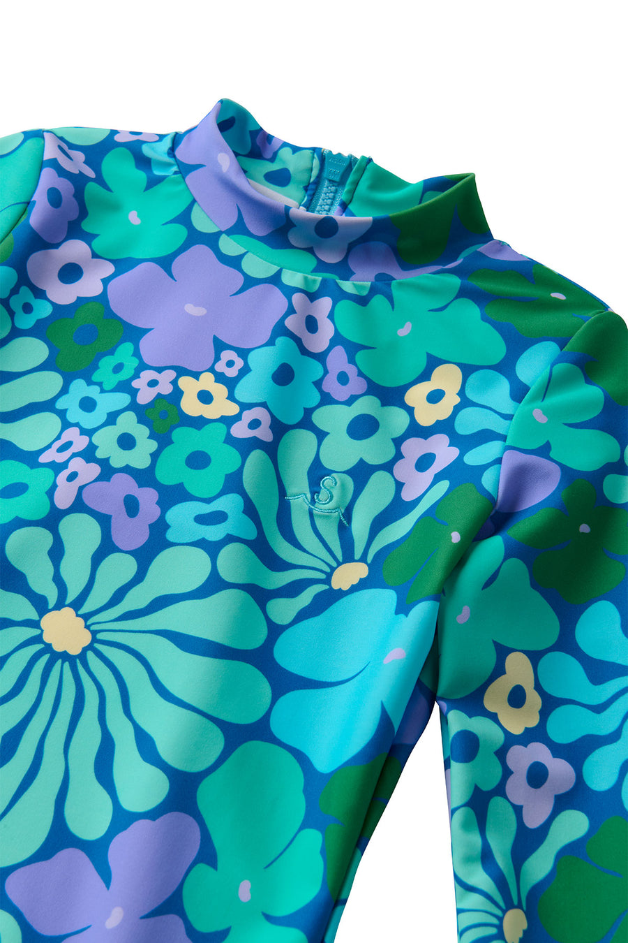 Fleurs / Long Sleeve Surf Suit Swimsuit / Aqua