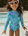 Fleurs / Long Sleeve Surf Suit Swimsuit / Aqua