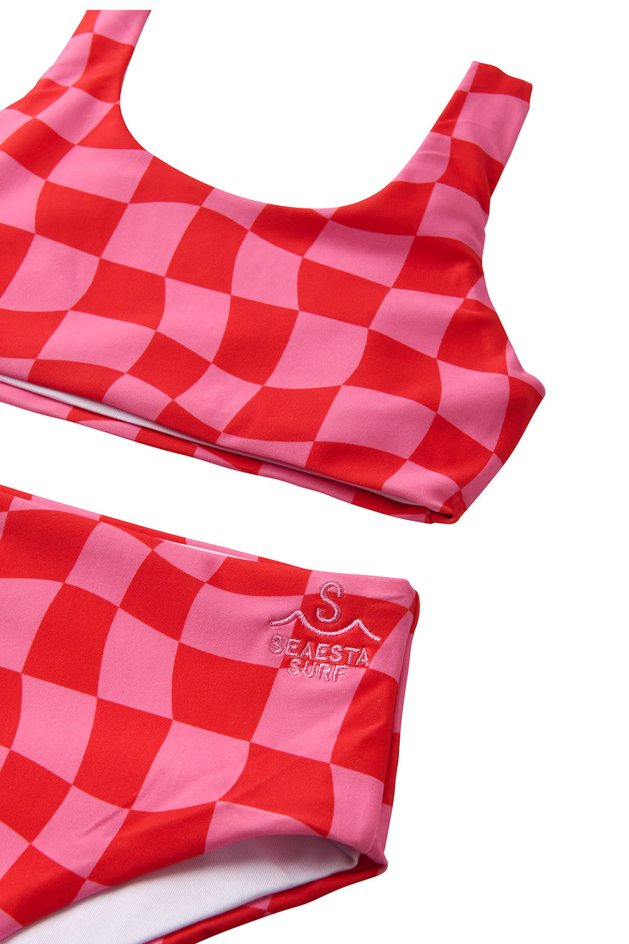 Wavy Checks / Sport Two Piece Swimsuit / Fuchsia