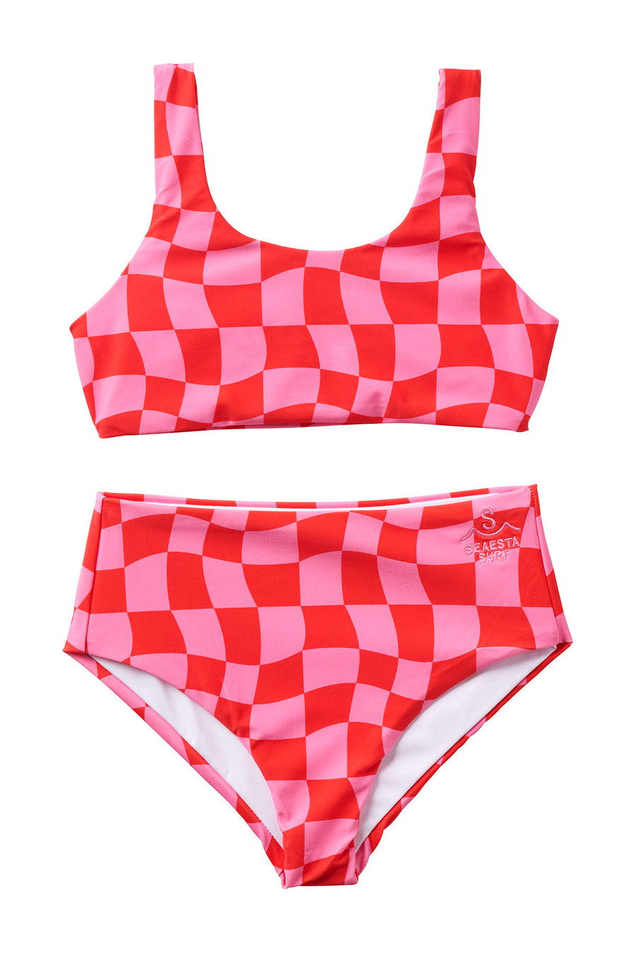 Wavy Checks / Sport Two Piece Swimsuit / Fuchsia