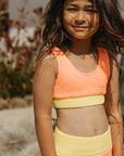 Crinkle Color Block Two Piece Swimsuit / Melon