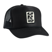 Black Embroidered Surf Eat Nap Snapback Trucker Hat