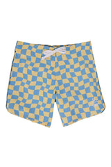Seaesta Surf Boys Boardshorts – Scallop Retro Flare in Wavy Checks Banana